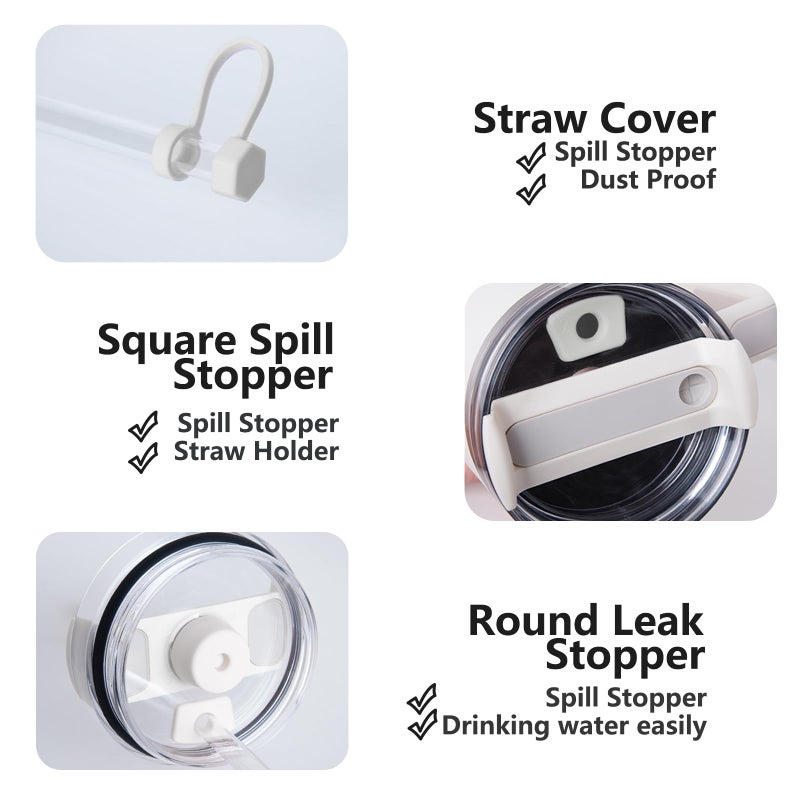 DUNLAGUE Silicone Spill Stopper Set Compatible with Stanley Cup 2.0 30oz & 40oz with Straw Cover (Set of 2, Cream) - Image 3